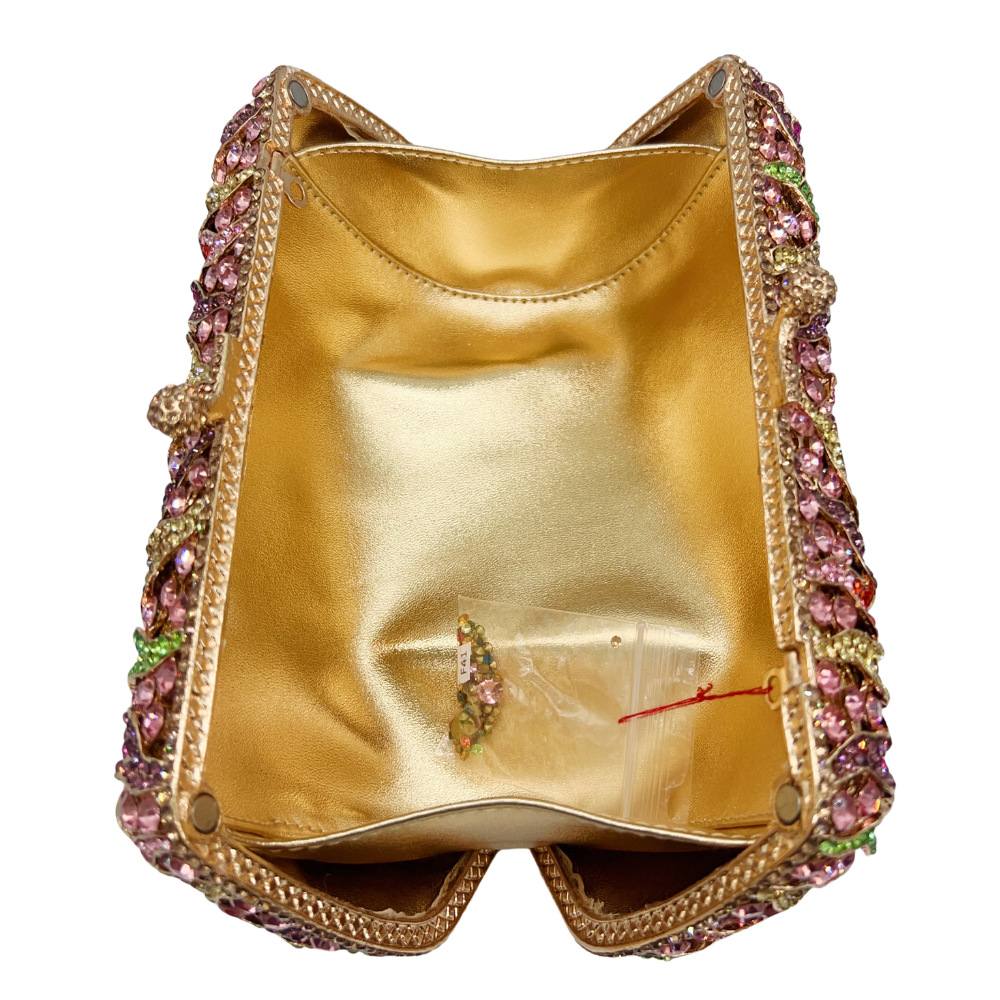 Túi clutch nữ dự tiệc đính kim cương hoa cúc, phong cách châu Âu — màu vàng, màu phấn, màu xanh lá cây