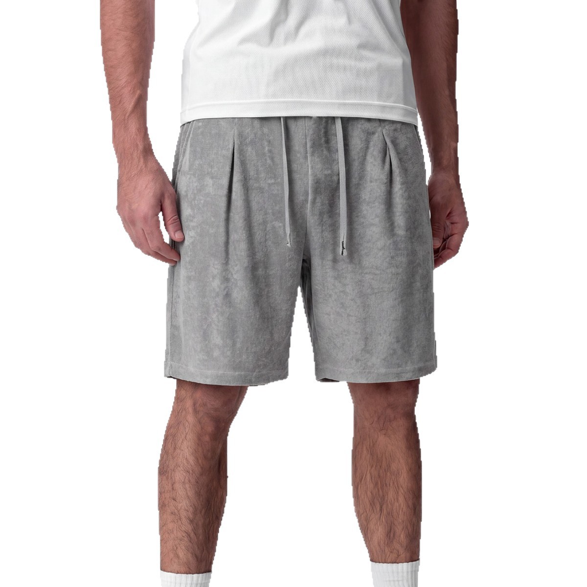 Men's Clothing Men's Terry Cloth Athletic Shorts Style Light Wear Drawstring Elastic Waist Loose Fit Five Point Pants_voghion.com