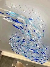 宴会厅飞鱼造型玻璃灯餐厅鱼型吊灯酒店大堂商场艺术创意鱼群装饰