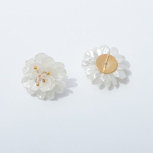 Ins-style double-layer floral bead acrylic circle earrings with retro geometric personality fashion pearl earrings