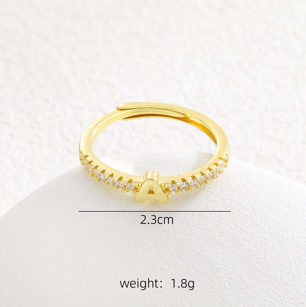 Holiday, Daily Occasion Brass 18K Gold Plated Letter Zircon Adjustable Ring
