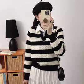 跨境日韩新款休闲慵懒针织套衫女宽松舒适春季时尚针织上衣长袖20