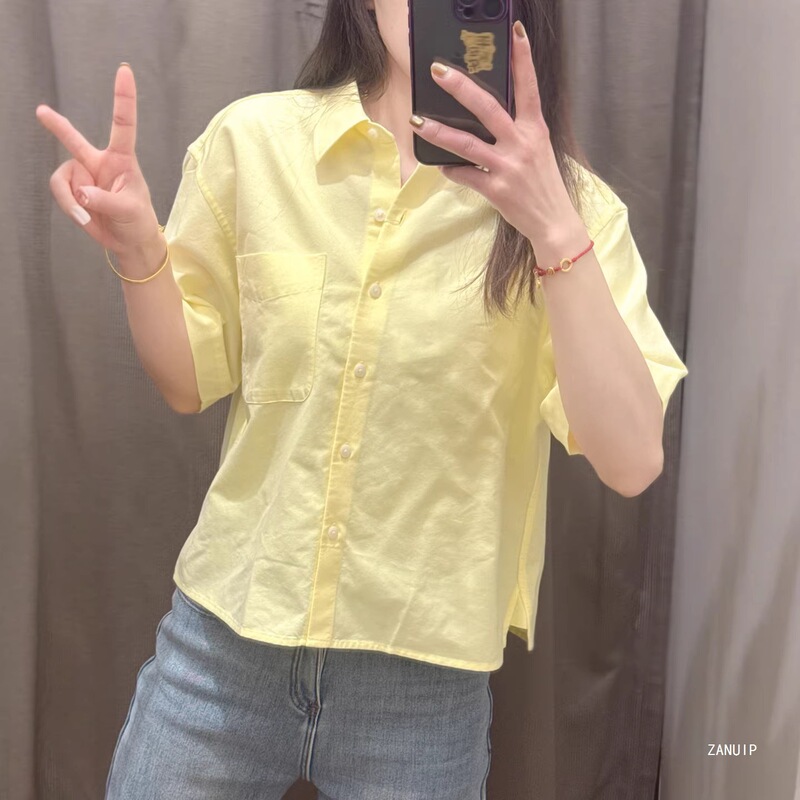 Women's Oxford Fabric Boxy Short-Sleeve Shirt, Single-Breasted Casual Loose Top, Spring/Summer 26, L484849 Women's Oxford Fabric Boxy Short-Sleeve Shirt, Single-Breasted Casual Loose Top, Spring/Summer 26, L484849