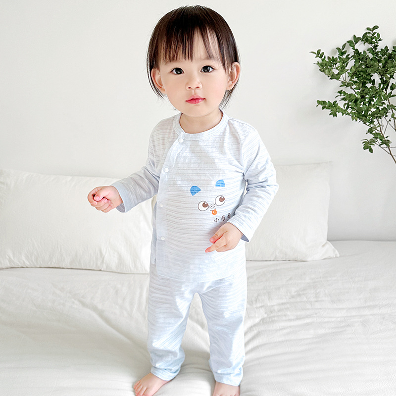 Traje de verano para bebés, algodón para niños, mangas largas, estilos delgados, niños y niñas, pijamas con aire acondicionado para niños pequeños, ropa de verano para bebés