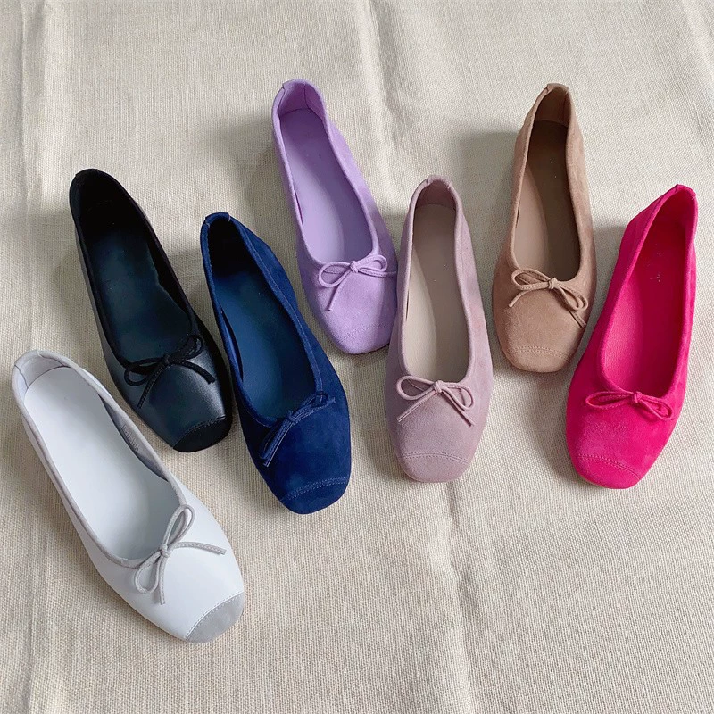 Чистые оригинальные кожаные танцевальные туфли с плоским бантом и неглубокими туфлями мягкие и удобные закрытые глаза в женские туфли