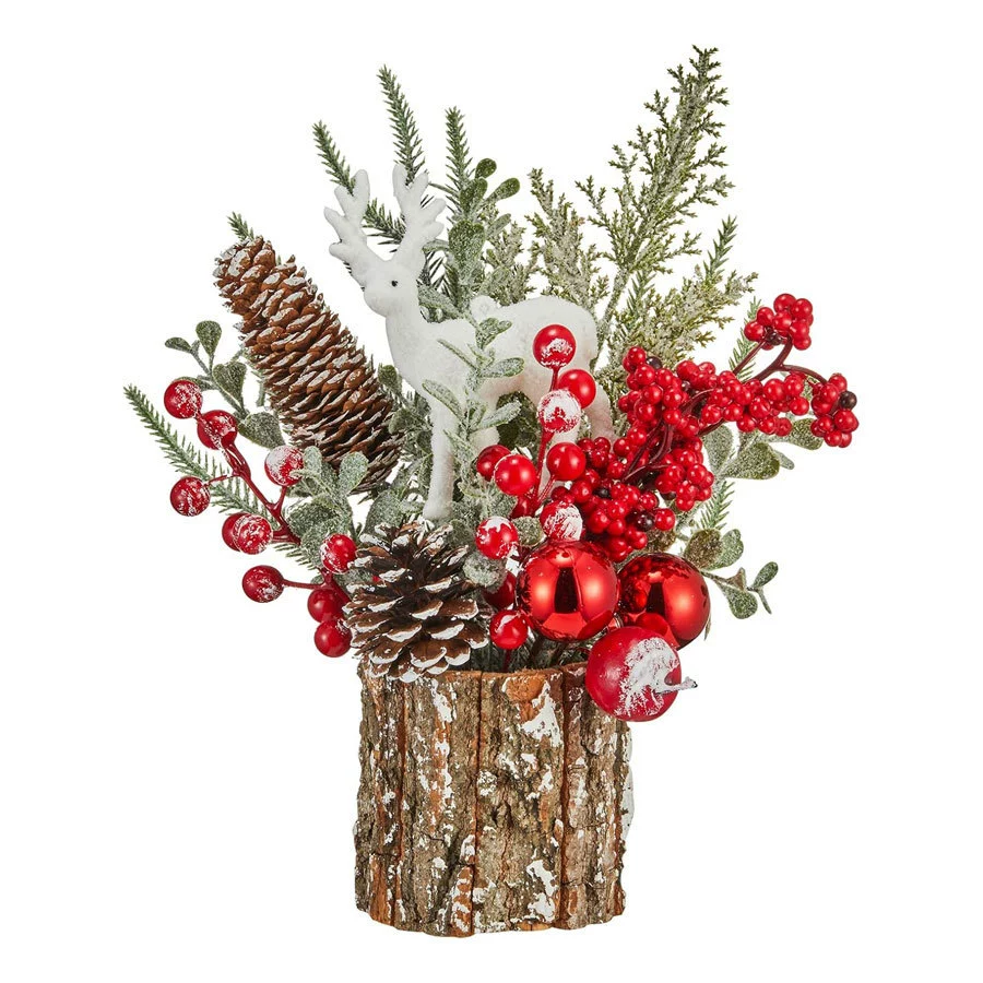small decorative Christmas tree (bark base), tabletop floral ornament, 25×15×12 cm, light variants