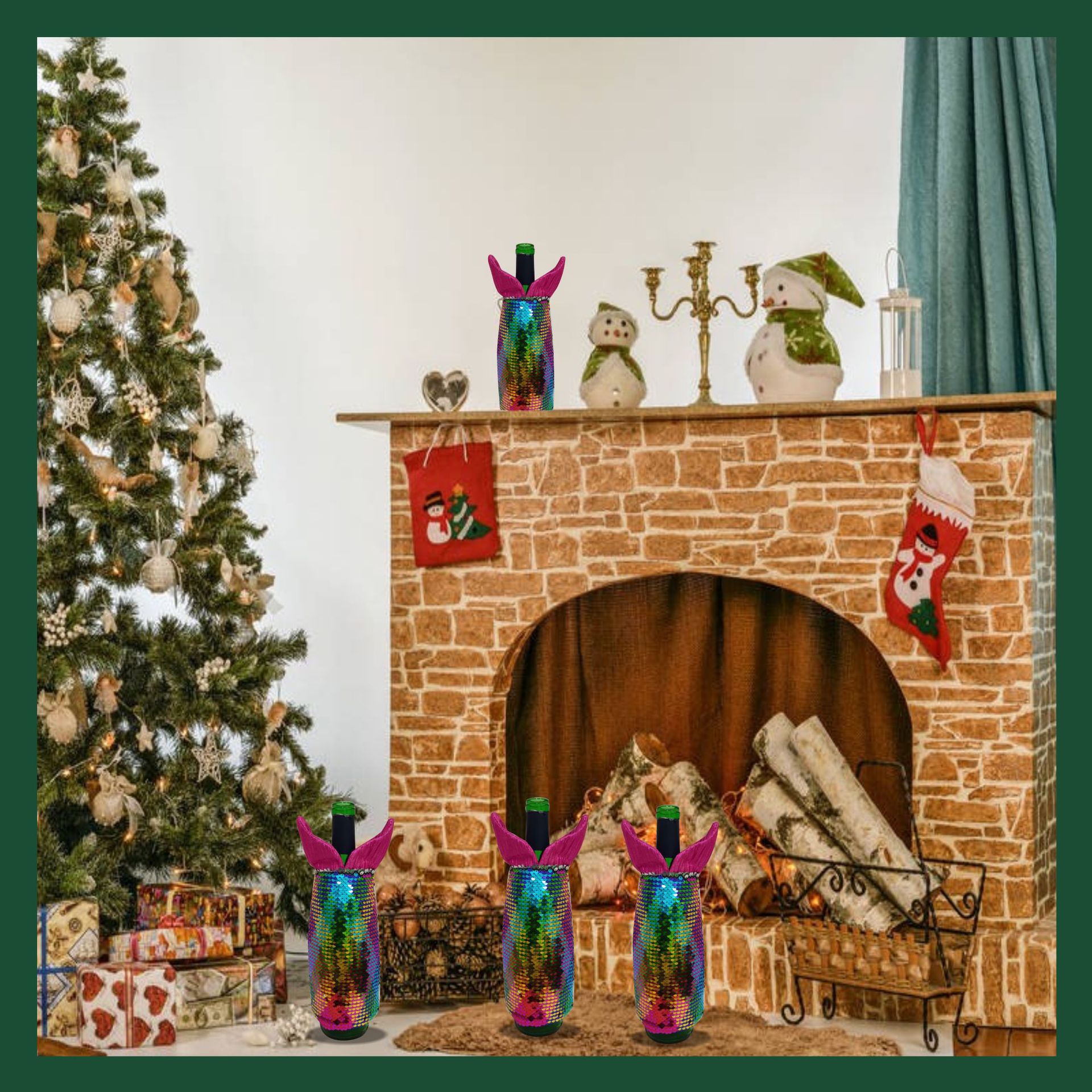 Nuevas necesidades diarias de Navidad/cubierta de botella de vino de Navidad/Decoraciones de Navidad/Cuentas de sirena-cubierta de botella de vino