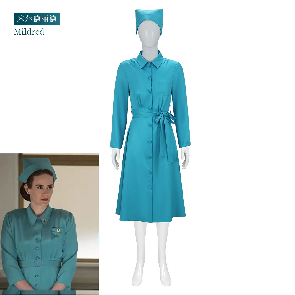 S-Angry Nurse Mildred косплей ролевой костюм женское синее длинное платье