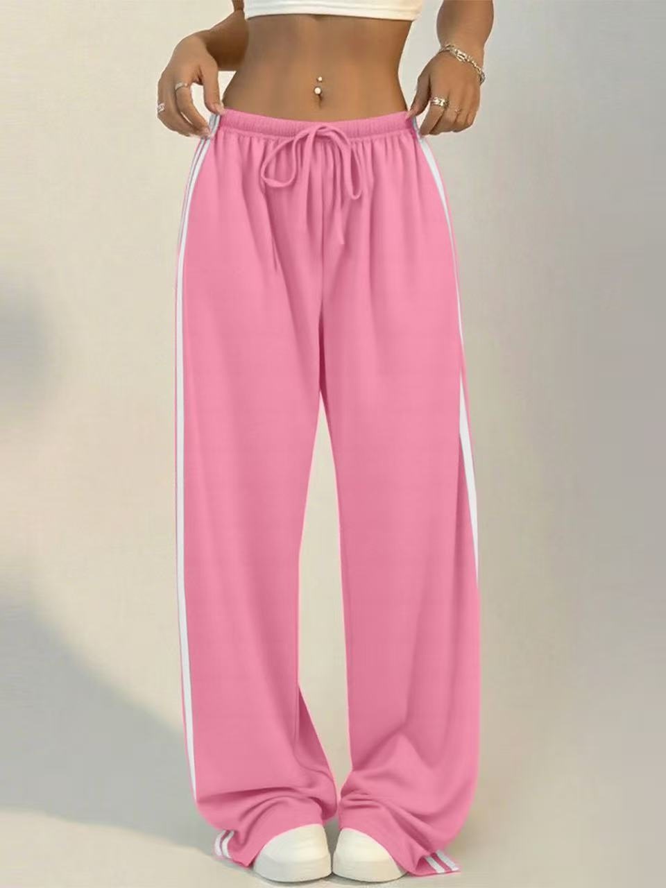 High-waisted Wide-leg Lounge Pants With Side Stripe Detail_voghion.com