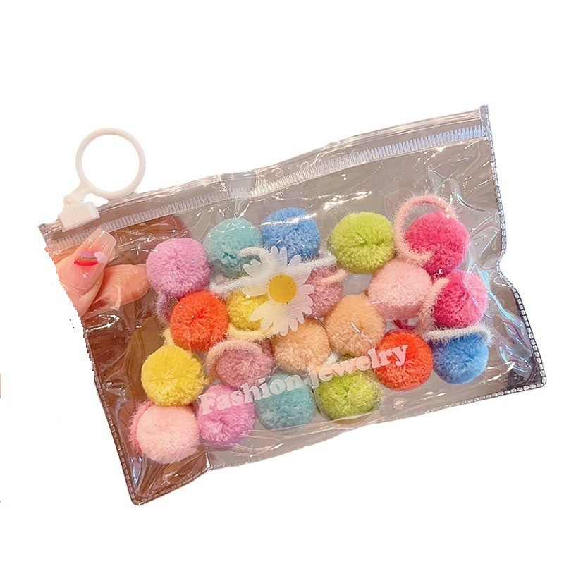 Bola de piel de color caramelo para niños banda de goma banda de pelo de pulgar de felpa de colores para bebés Otoño e Invierno Nueva cuerda de cabeza de tamaño pequeño