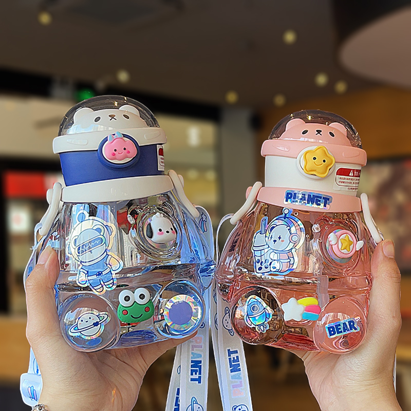 Taza con pajita linda para la escuela de verano, alto valor, gran capacidad y pajita portátil, taza de agua para niños.