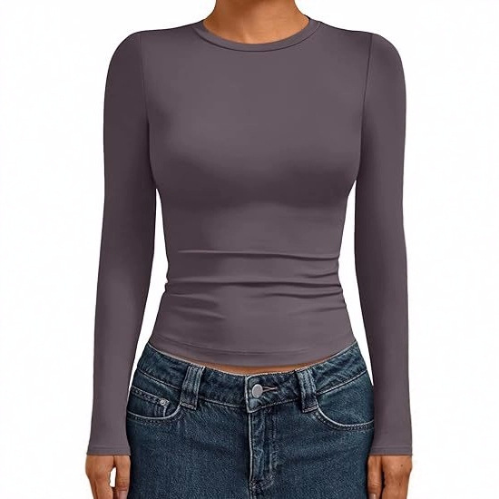 In-Stock Dropshipping 2025 European and American Cross-Border Women's Clothing Amazon Temu Hot-Selling Round Neck Slim-Fit T-Shirt Base Shirt
