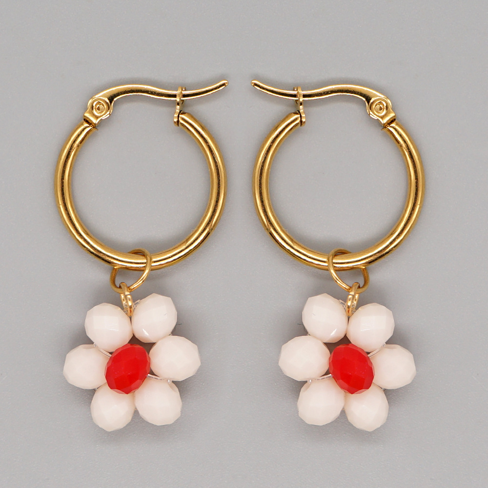 New Niche Design Crystal Beaded Flowers Stainless Steel Earrings display picture 3