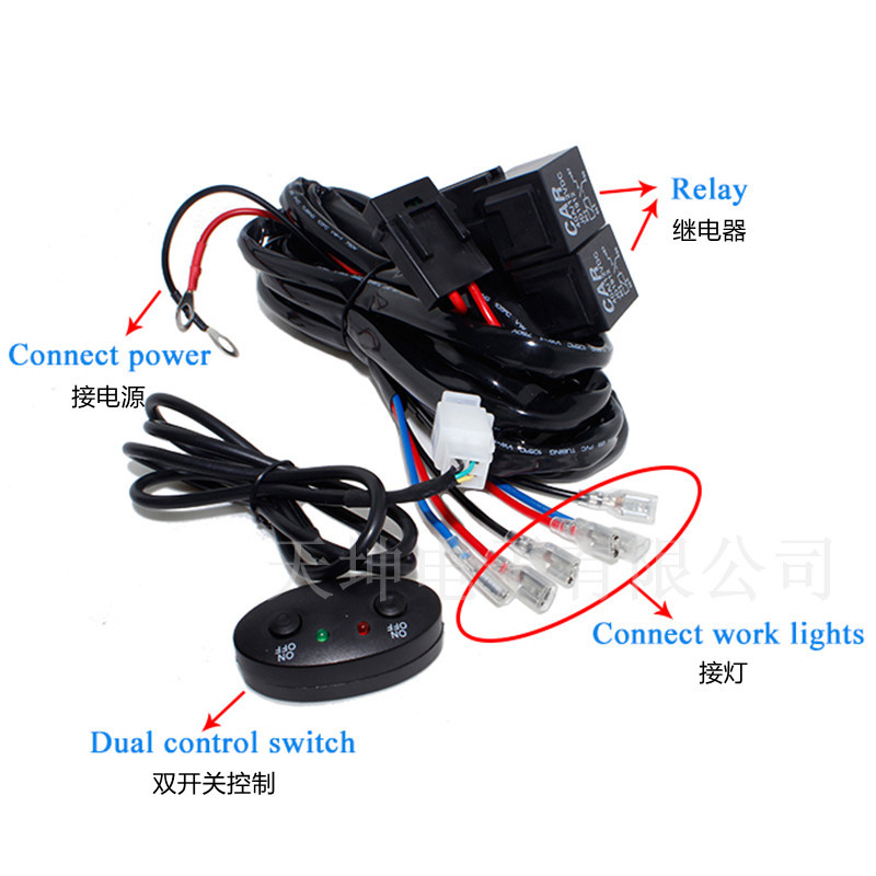 Luz de niebla del coche LED techo proyector Luz de tira un arrastre dos/un arnés de cableado conjunto de cables de luz de trabajo interruptor de control remoto