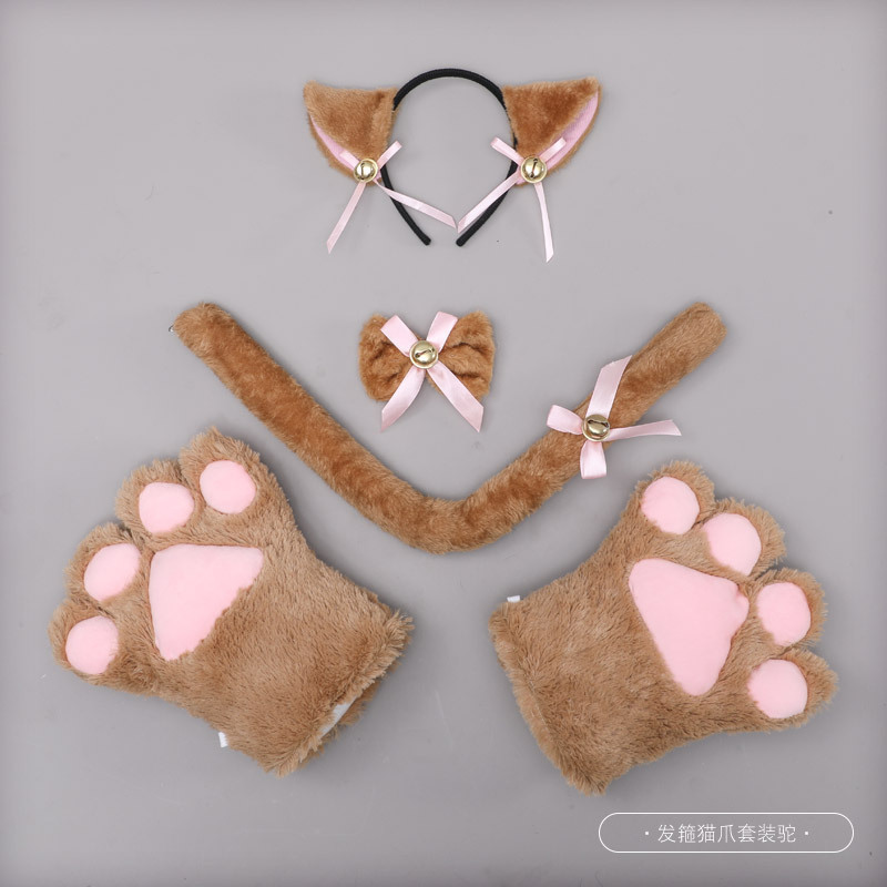 Q-머리띠 고양이 발 세트 카멜