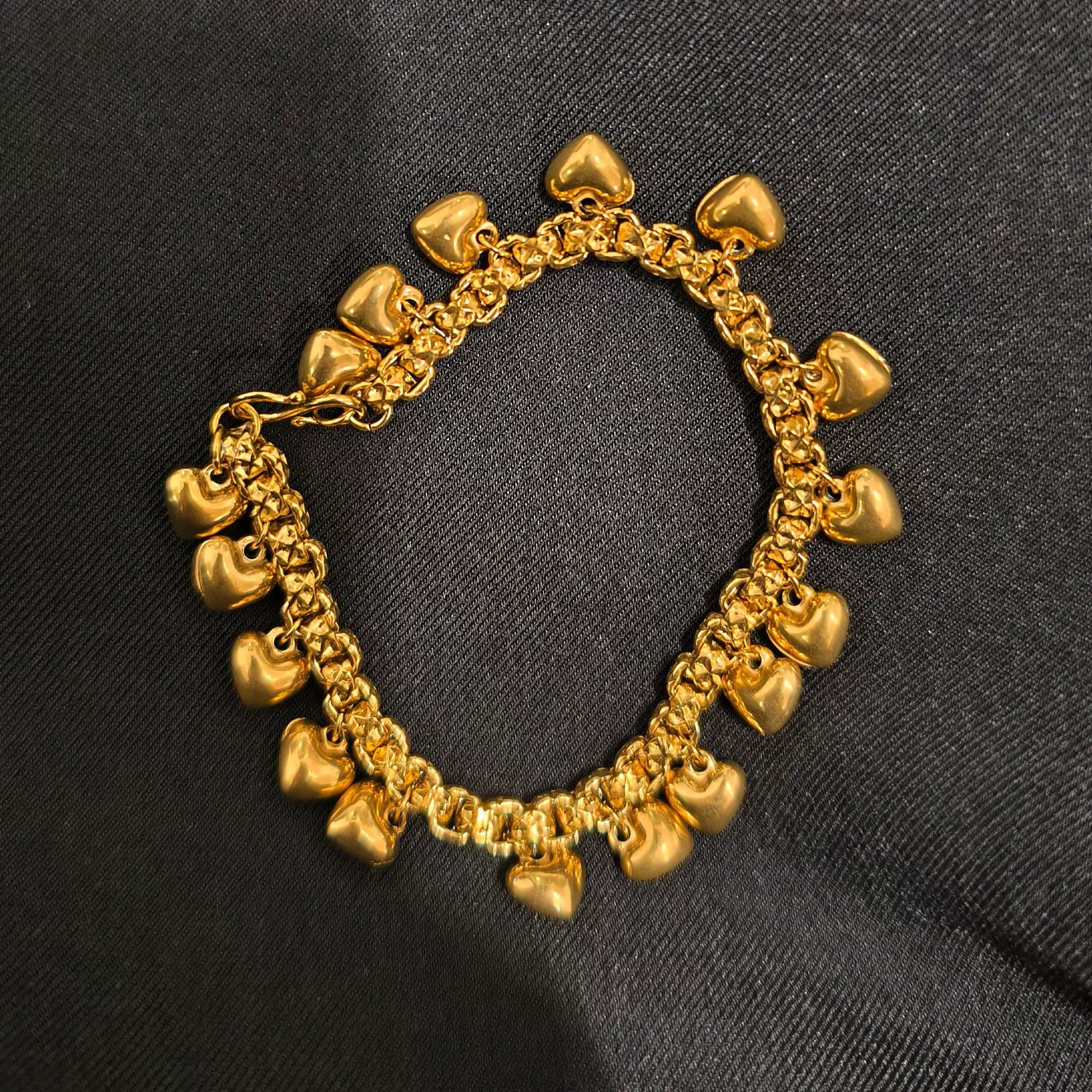 东南亚跨境饰品休闲简约爱心方珍珠压纹手链女士百搭不锈钢手链