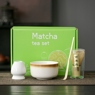 Factory Direct Sale Japanese Matcha Tea Set 4-Piece Set with Tea Whisk, Tea Scoop, Matcha Bowl Gift Box Cross-Border