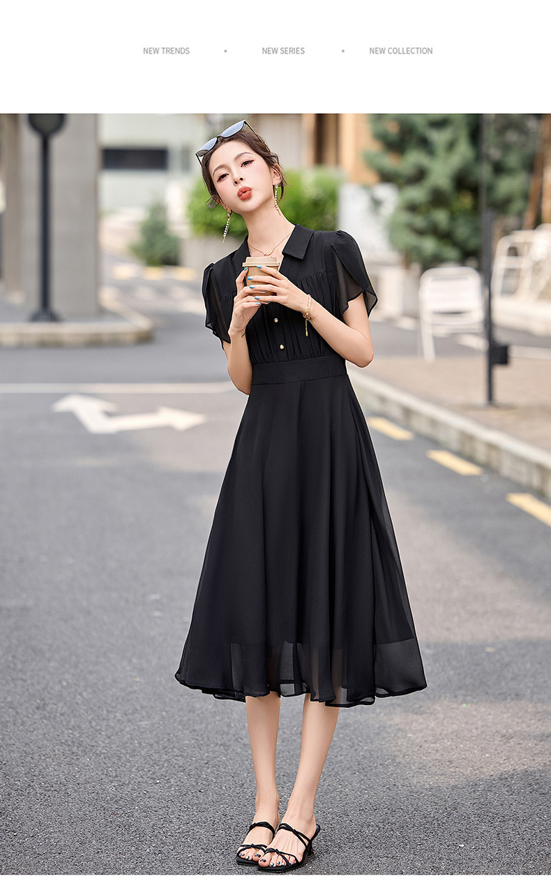 Đầm suông midi tay ngắn eo thắt dây che bụng cho nữ size lớn — màu đen, màu sắc chi tiết 25