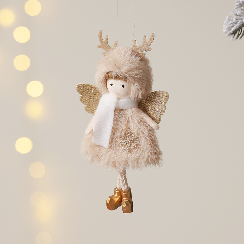 Nuevos productos transfronterizos Navidad angelito felpa creativo asta chica colgante colgante árbol de Navidad decoraciones navideñas