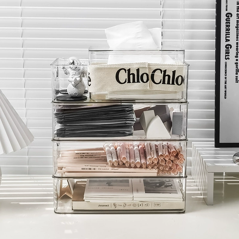 Acrylic storage box, transparent desktop cosmetic organizer for masks & makeup, stackable