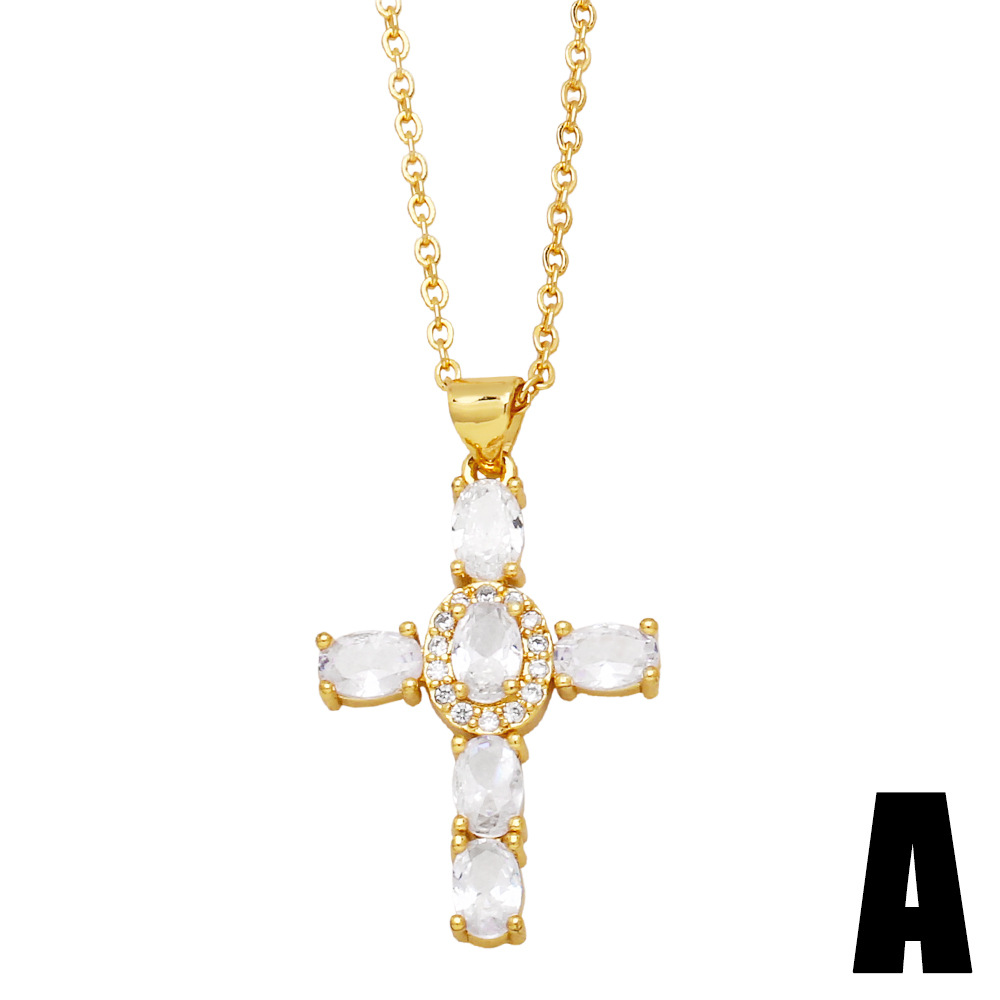 Fashion Cross Copper Inlay Zircon Pendant Necklace 1 Piece