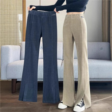 加绒雪尼尔微喇裤子女秋冬季2024新款开叉休闲显瘦灯芯绒喇叭女裤