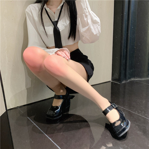 Knee-length cheek blush white silk stockings pure desire Japanese cute Lolita solid color thin base pantyhose gradient socks