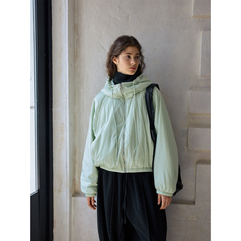 【Shiji】Lightweight Natural Warm Wool Cotton Simple Loose Fit Zip-Up Hooded Jacket M9893