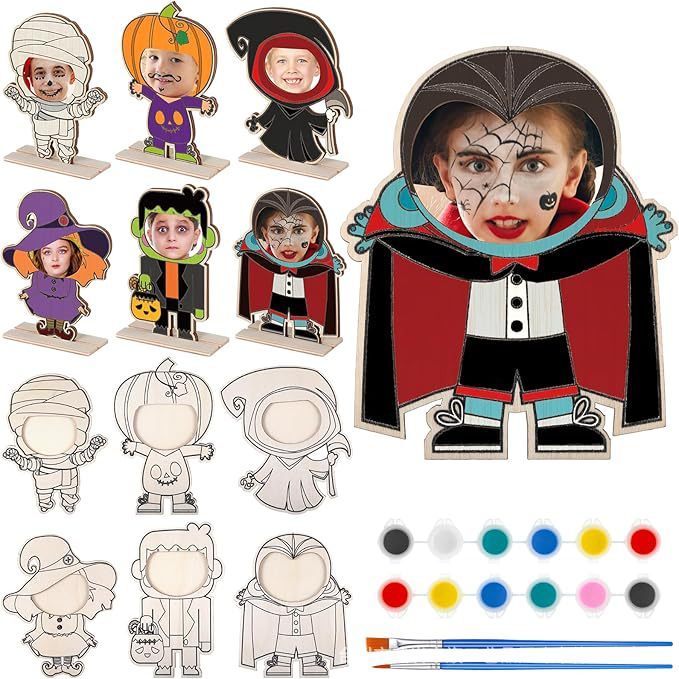 DIY 落書き木製フォトフレームハロウィンフォトステッカー空白木片キャラクタースタンドデスクトップ装飾品パーティー装飾|undefined