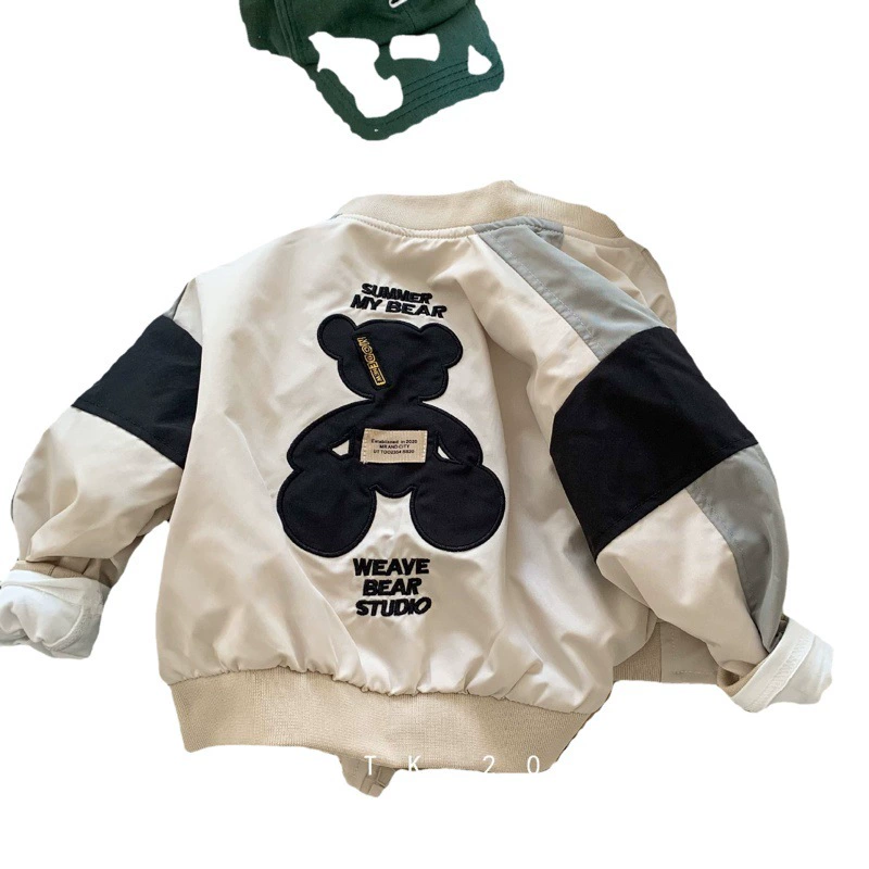 Детская куртка 2025 Bangcheng, осенний новый продукт, повседневная куртка с цветными блоками медведя для мальчиков, модная куртка с героями мультфильмов C0241