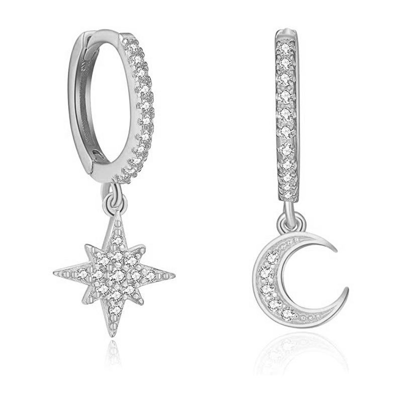 1 Paire Brillant Star Lune Incruster Le Cuivre Zircon Boucles D'oreilles display picture 2