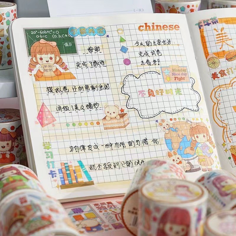 En línea celebridad libro gourmet diario cinta linda de dibujos animados para niños diario pegatinas rollo completo y cinta de papel pegatinas al por mayor