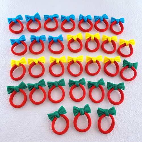 Red ribbon with large butterfly bow, children's hair tie, non-irritating, high elasticity, seamless hair ring, small girl towel loop hair tie
