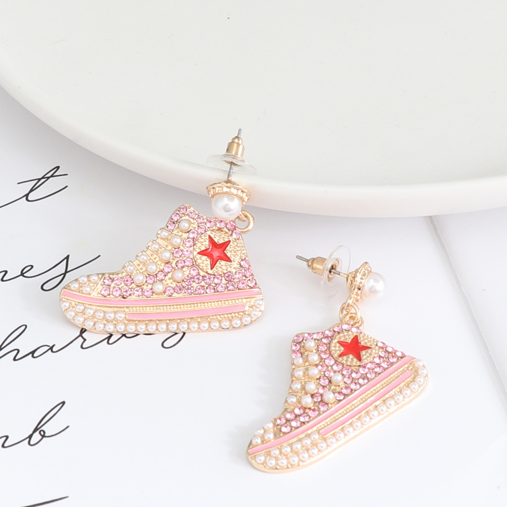 Fashion Shoe Imitation Pearl Alloy Rhinestone Women's Drop Earrings 1 Pair display picture 2
