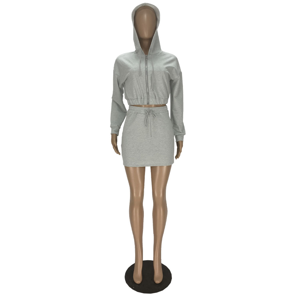 2pcs Sets Wholesale Hoodies Short Top + Skirt
