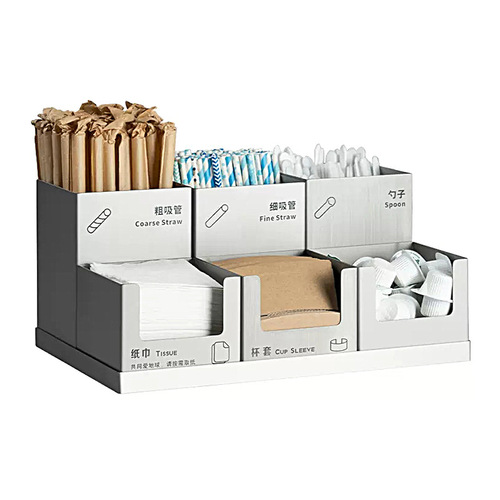 Tea Shop Restaurant Desktop Bar Commercial Stainless Steel Napkin Straw Cup Holder Spoon Storage Box 7-Piece Set
