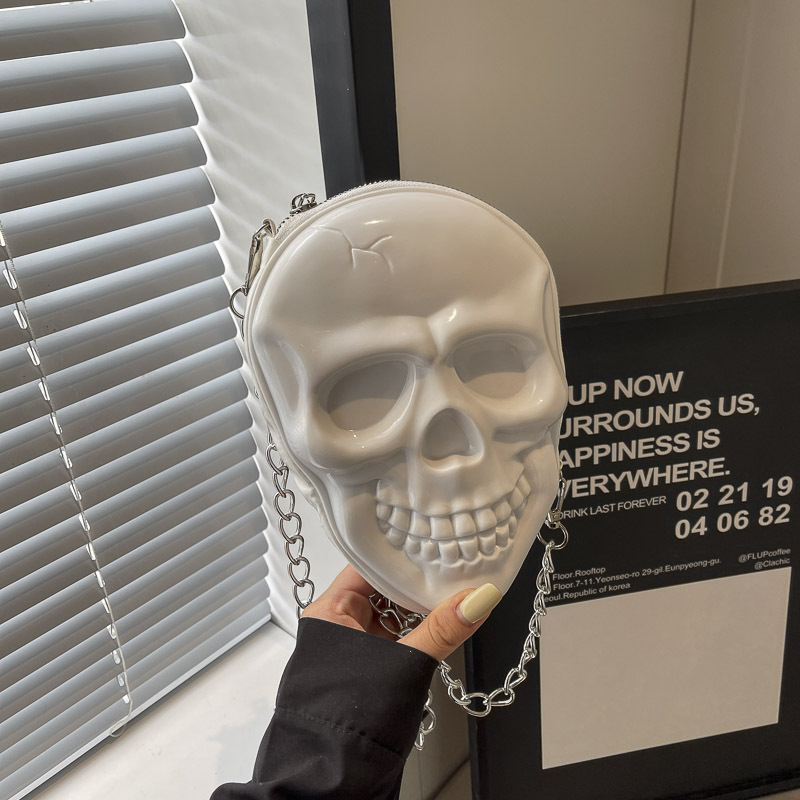 Nuova borsa da donna divertente 3D Halloween borsa personalizzata con teschio alla moda PU catena borsa a tracolla diagonale a spalla singola_voghion.com