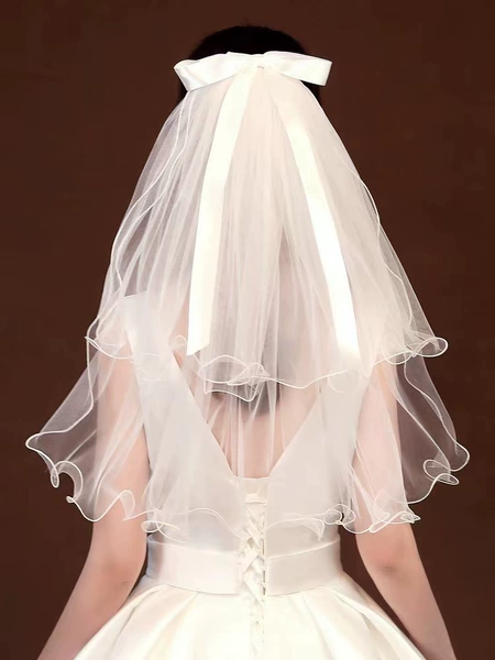 No lamp, no pearl bow, two -layer veil