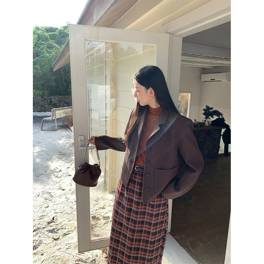 Huang Zheng Korean-Style Retro Woolen Blazer Winter Simple and Elegant Short Coat for Women 145Ay913