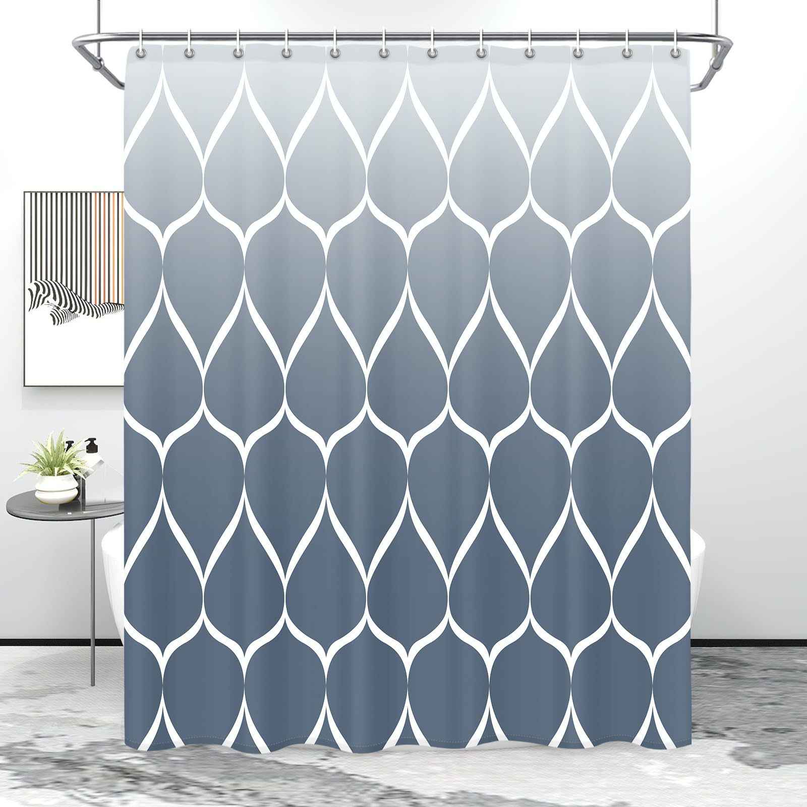 Waterdrop-pattern Digital-printed Thickened Waterproof Bathroom/shower Curtain, Polyester Bath Screen Divider For Hotels_voghion.com