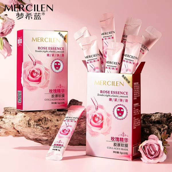 Mengxi Blue Rose Essence Collagen Soft Mask 10 Packs Hydrating, Moisturizing, Lifting, Firming and Rejuvenating Smear-On Peel-Off Mask
