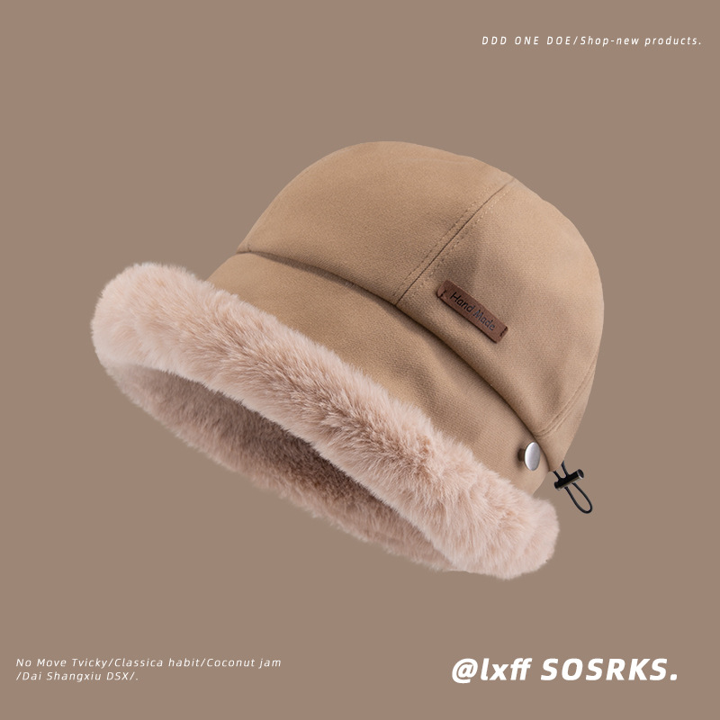 Sombrero de mujer Otoño e Invierno forrado de lana cálido sombrero de pescador a prueba de frío japonés casual todo fósforo protección del oído puntera sombrero de lavabo pequeño de aspecto facial