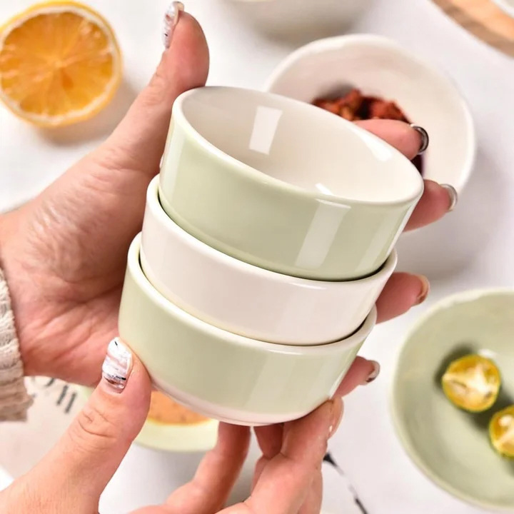 调味碟陶瓷奶白奶绿家用纯色调味碟火锅碟小号酱油圆形小吃碟餐具