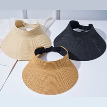 亚马逊热销夏季拉菲草编织空顶帽可折叠遮阳防晒沙滩草帽