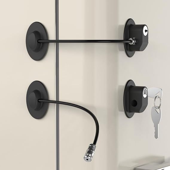 跨境儿童安全冰箱锁免打孔多功能柜门锁家用限位器钢丝绳衣橱锁