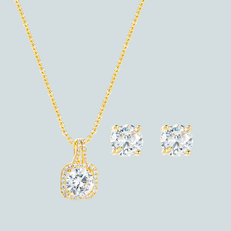 Korean Fashion Round Zircon Pendant Necklace Earrings Set display picture 2