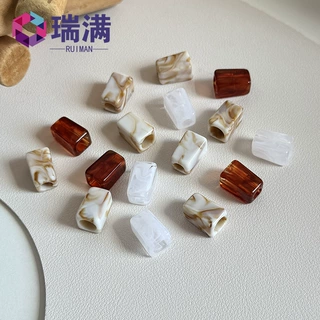 DIY手工复古亚克力方形穿孔桶珠流纹琥珀散串珠服饰饰品配件