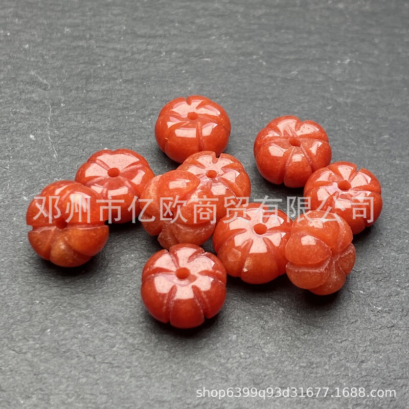冰种巴山红翡雕花珠南瓜莲花龙珠串珠项链串珠手工雕刻饰品批发|undefined