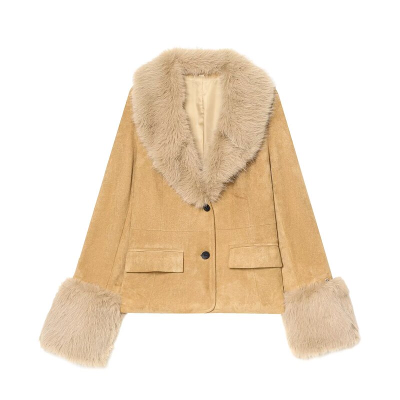 Uc&Za European and American Clothing 2025 Autumn and Winter New Suede Leather Artificial Fur Effect Suit Jacket 4341811 Uc&Za European and American Clothing 2025 Autumn and Winter New Suede Leather Artificial Fur Effect Suit Jacket 4341811