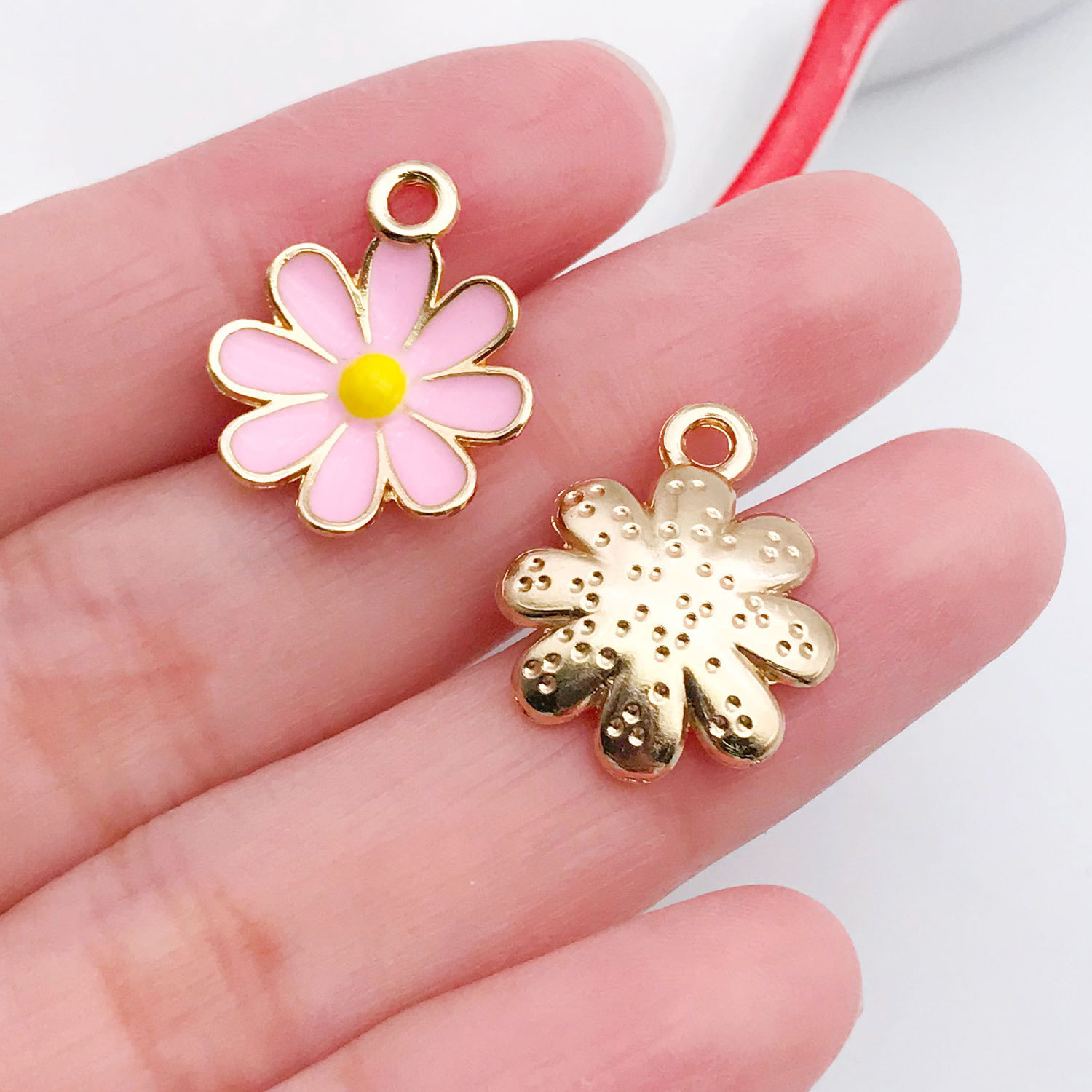 16489-粉色滴油锌合金小雏菊花15x18-0.8g